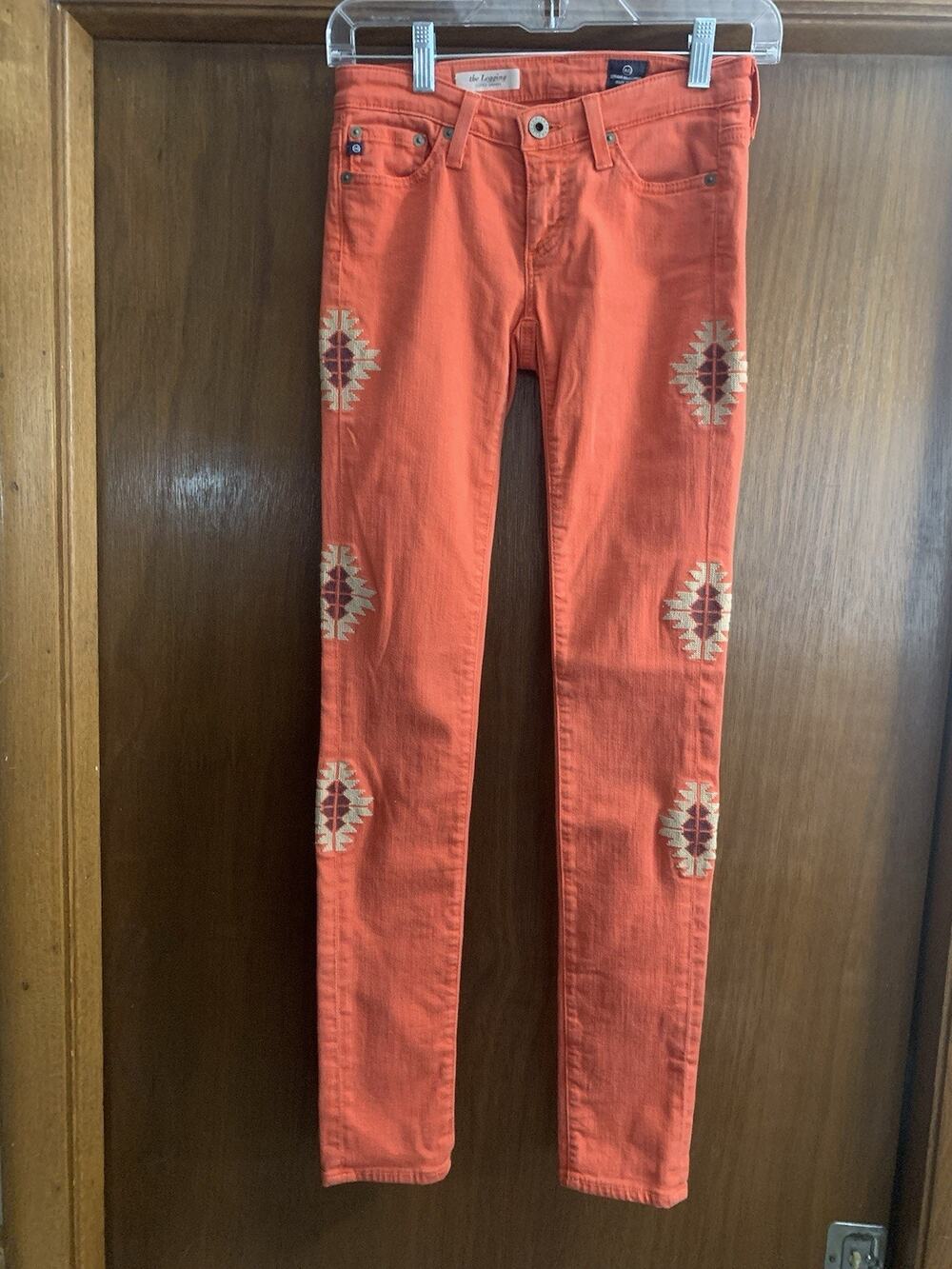 AG Adriano Goldschmied The Legging Super Skinny Coral Embroidered Jeans 24